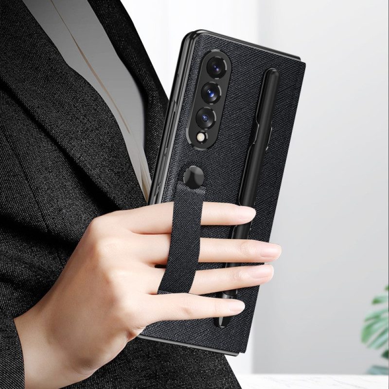 Bescherming Hoesje voor Samsung Galaxy Z Fold 3 5G Folio-hoesje Spiegel Pennenhouder En Riem