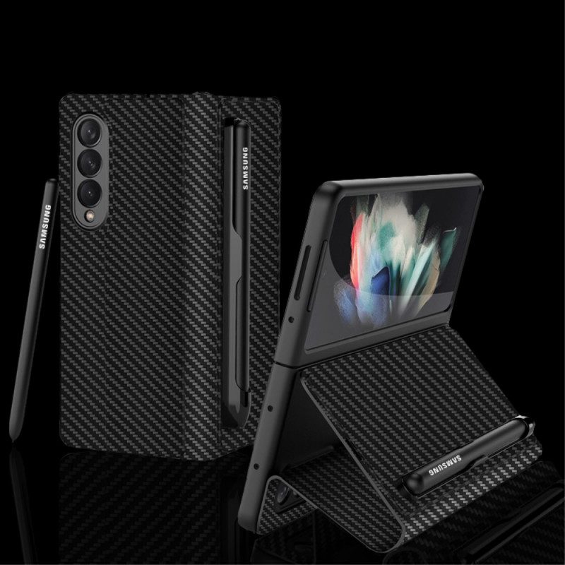 Bescherming Hoesje voor Samsung Galaxy Z Fold 3 5G Folio-hoesje Stylushouder Van Koolstofvezel