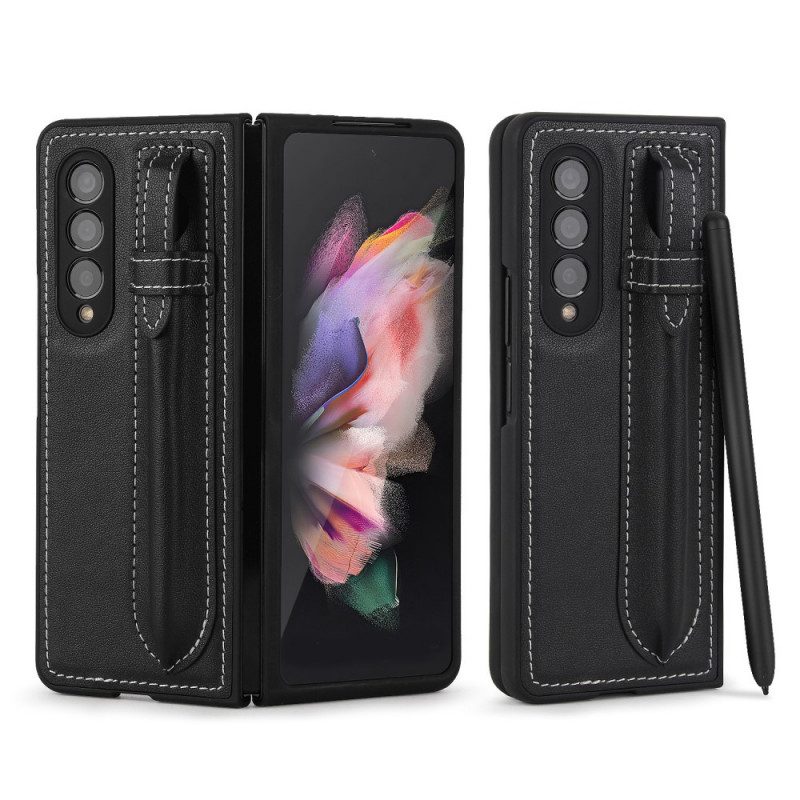 Hoesje voor Samsung Galaxy Z Fold 3 5G Echt Lederen Pennenhouder