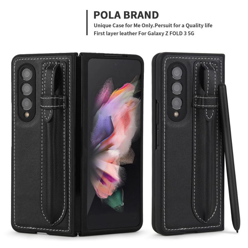 Hoesje voor Samsung Galaxy Z Fold 3 5G Echt Lederen Pennenhouder