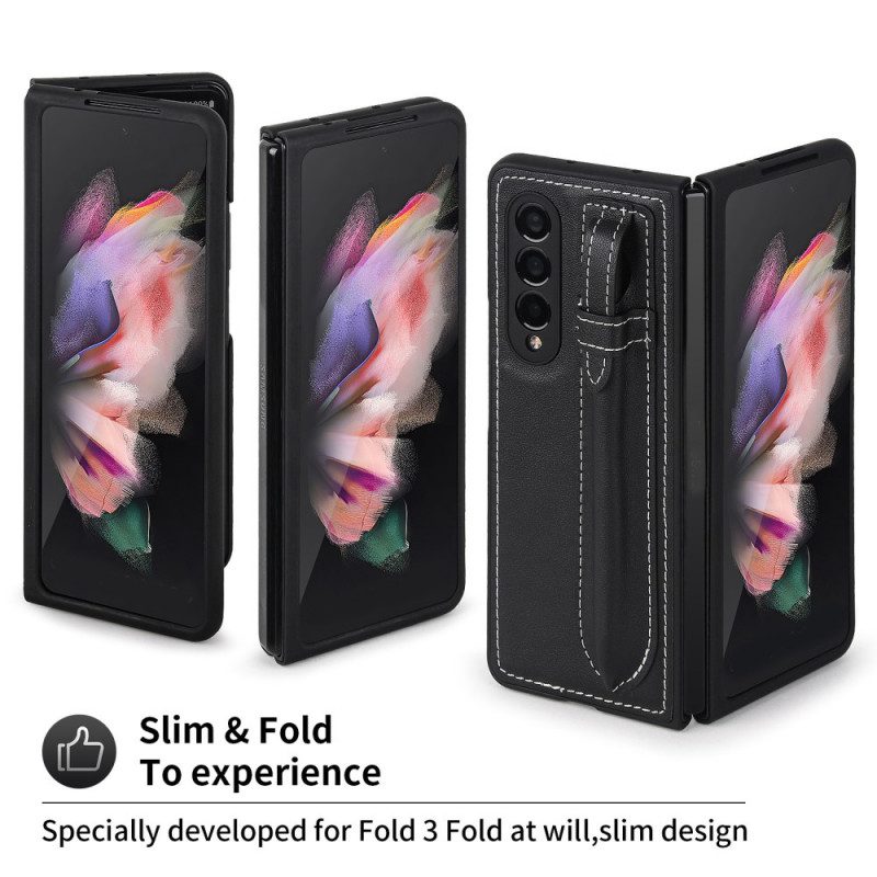 Hoesje voor Samsung Galaxy Z Fold 3 5G Echt Lederen Pennenhouder