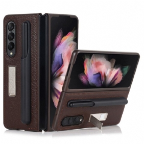 Hoesje voor Samsung Galaxy Z Fold 3 5G Echt Lederen Standaard En Stylushouder