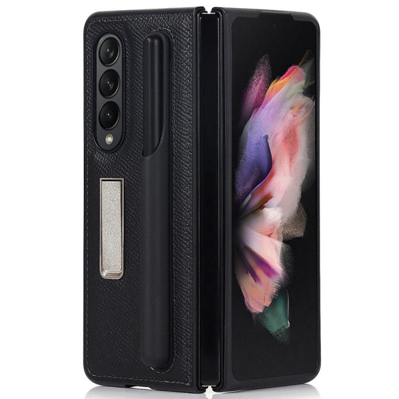 Hoesje voor Samsung Galaxy Z Fold 3 5G Echt Lederen Standaard En Stylushouder