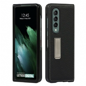 Hoesje voor Samsung Galaxy Z Fold 3 5G Handsfree Ondersteuning Van Echt Litchi-leer