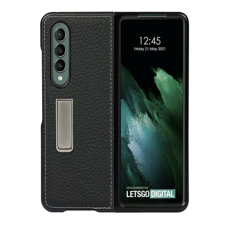 Hoesje voor Samsung Galaxy Z Fold 3 5G Handsfree Ondersteuning Van Echt Litchi-leer