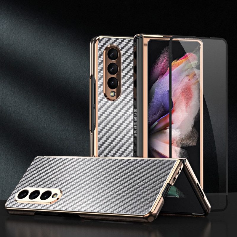 Hoesje voor Samsung Galaxy Z Fold 3 5G Koolstofvezel Met Schermbeschermer