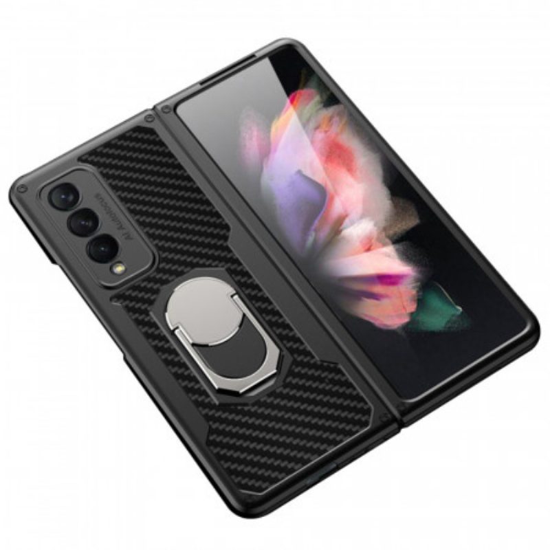 Hoesje voor Samsung Galaxy Z Fold 3 5G Koolstofvezel Ringsteun Gkk