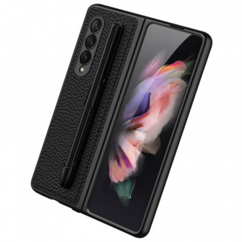 Hoesje voor Samsung Galaxy Z Fold 3 5G Litchi Lederen Gkk-stylushouder