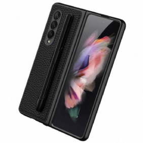 Hoesje voor Samsung Galaxy Z Fold 3 5G Litchi Lederen Gkk-stylushouder