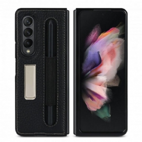 Hoesje voor Samsung Galaxy Z Fold 3 5G Litchi Lederen Standaard