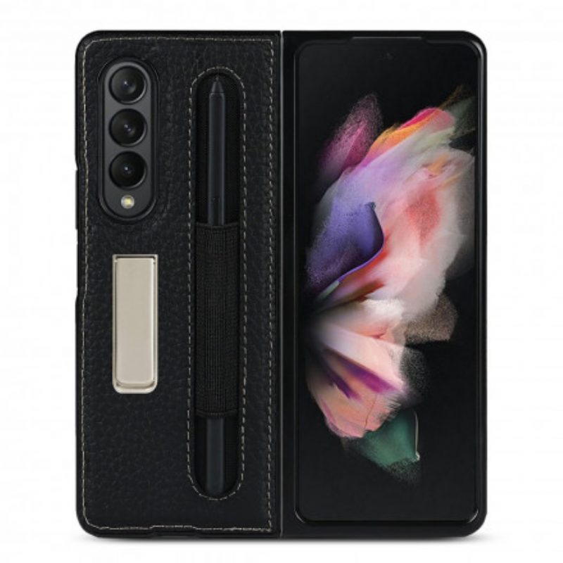 Hoesje voor Samsung Galaxy Z Fold 3 5G Litchi Lederen Standaard