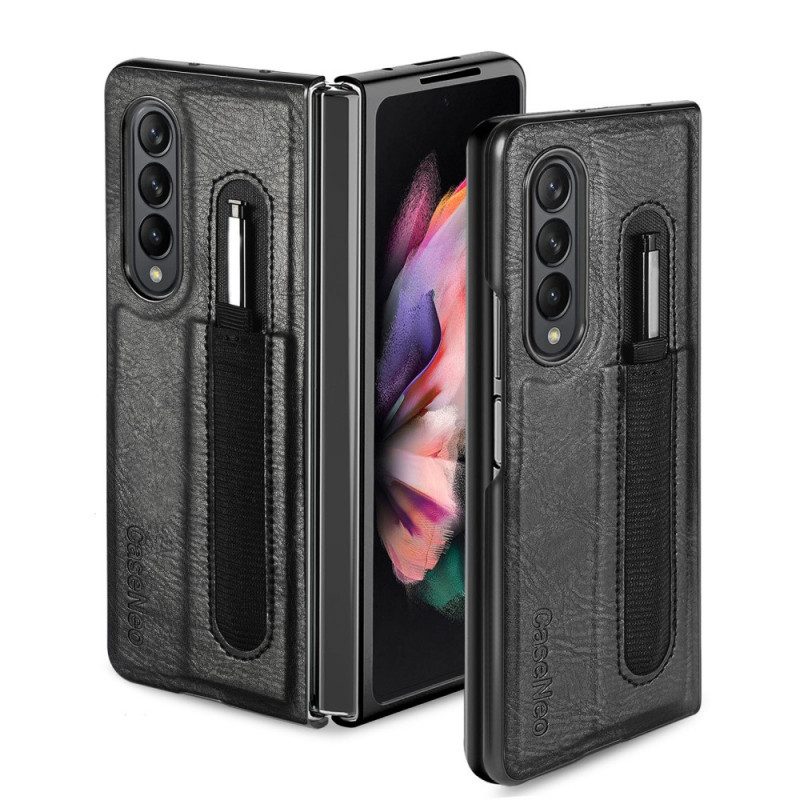 Hoesje voor Samsung Galaxy Z Fold 3 5G Stijl Lederen Stylus Houder Caseneo