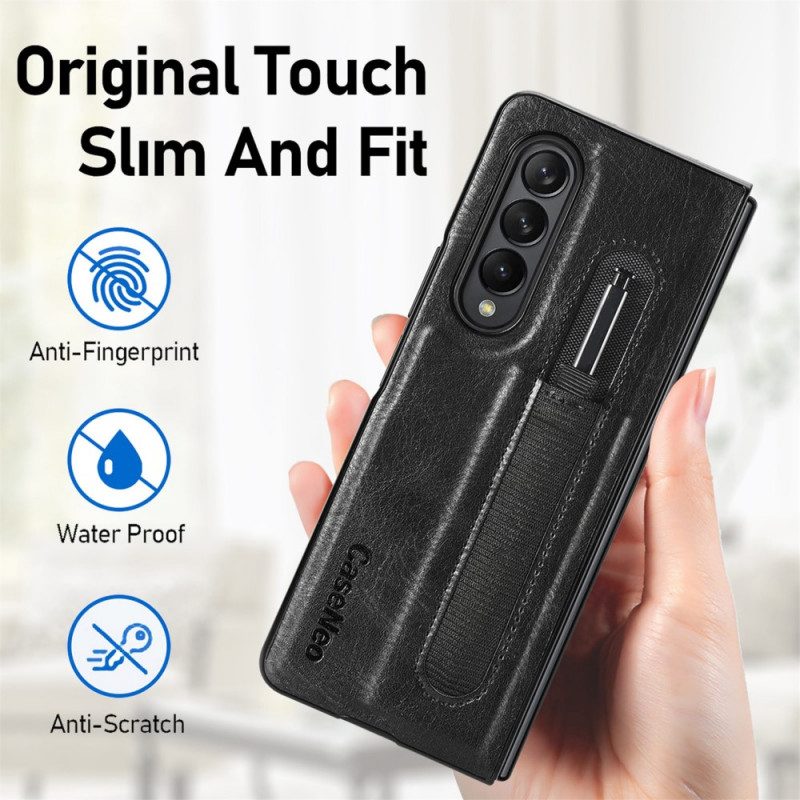 Hoesje voor Samsung Galaxy Z Fold 3 5G Stijl Lederen Stylus Houder Caseneo