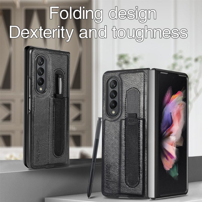 Hoesje voor Samsung Galaxy Z Fold 3 5G Stijl Lederen Stylus Houder Caseneo