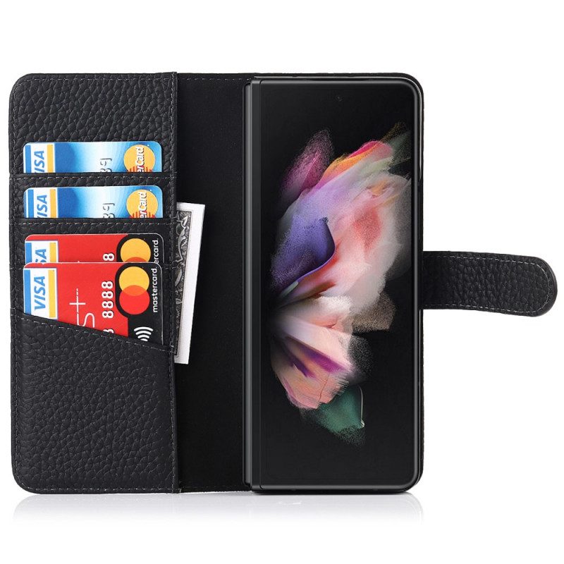 Leren Hoesje voor Samsung Galaxy Z Fold 3 5G Echte Litchi Lederen Pennenhouder