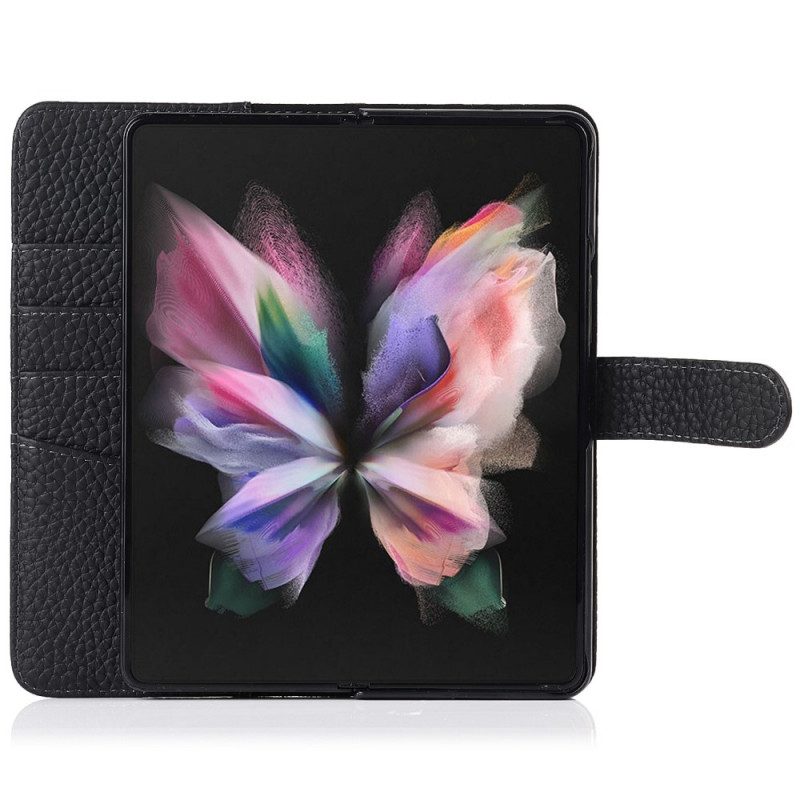 Leren Hoesje voor Samsung Galaxy Z Fold 3 5G Echte Litchi Lederen Pennenhouder