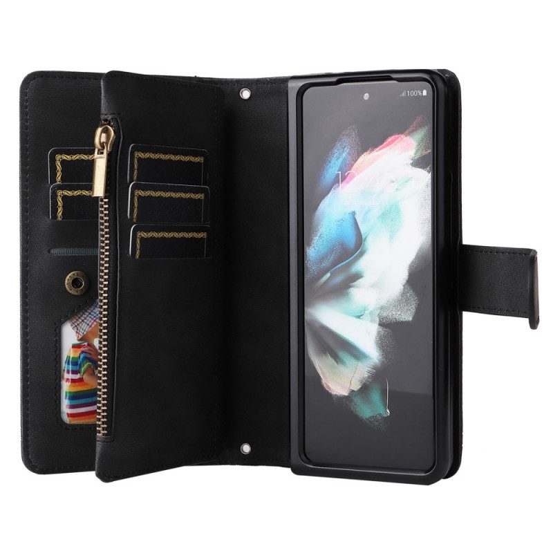 Leren Hoesje voor Samsung Galaxy Z Fold 3 5G Multifunctionele Klinknagel En Lanyard