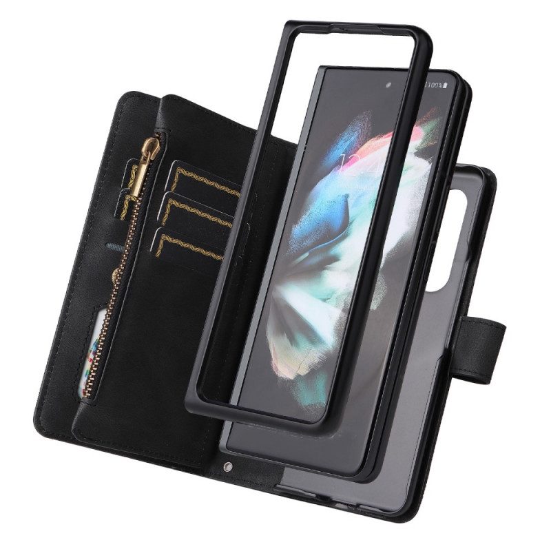 Leren Hoesje voor Samsung Galaxy Z Fold 3 5G Multifunctionele Klinknagel En Lanyard