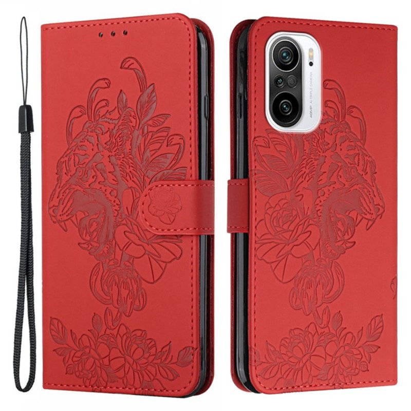 Folio-hoesje voor Xiaomi Mi 11i 5G Met Ketting Barokke Strappy Tijger