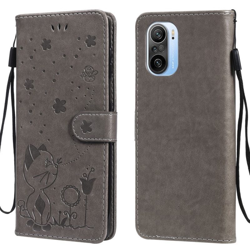 Folio-hoesje voor Xiaomi Mi 11i 5G Met Ketting Kat En Bij Met Lanyard