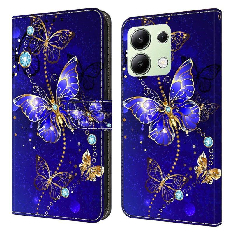 Bescherming Hoesje Xiaomi Redmi Note 13 4g Diamantvlinders Op Blauwe Achtergrond