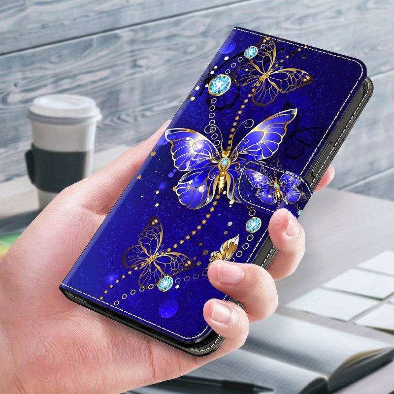 Bescherming Hoesje Xiaomi Redmi Note 13 4g Diamantvlinders Op Blauwe Achtergrond