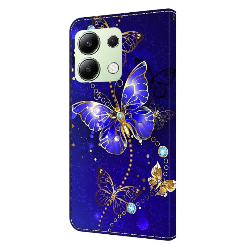 Bescherming Hoesje Xiaomi Redmi Note 13 4g Diamantvlinders Op Blauwe Achtergrond