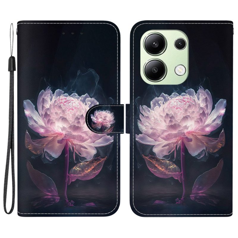 Bescherming Hoesje Xiaomi Redmi Note 13 4g Paarse Pioen Met Bandje