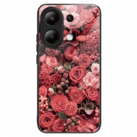 Cover Hoesje Xiaomi Redmi Note 13 4g Telefoonhoesje Gehard Glas Rode Bloemen