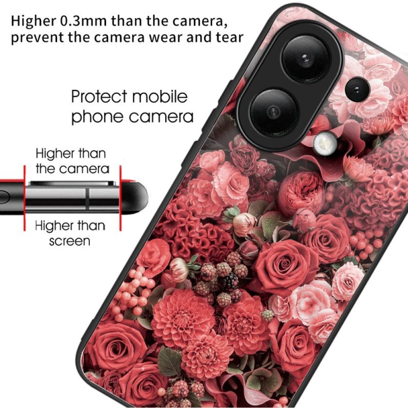 Cover Hoesje Xiaomi Redmi Note 13 4g Telefoonhoesje Gehard Glas Rode Bloemen