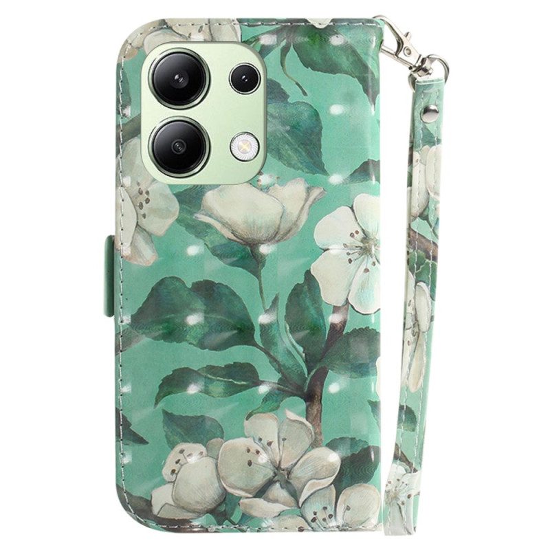 Flip Case Leren Xiaomi Redmi Note 13 4g Aquarelbloemen Met Riempje