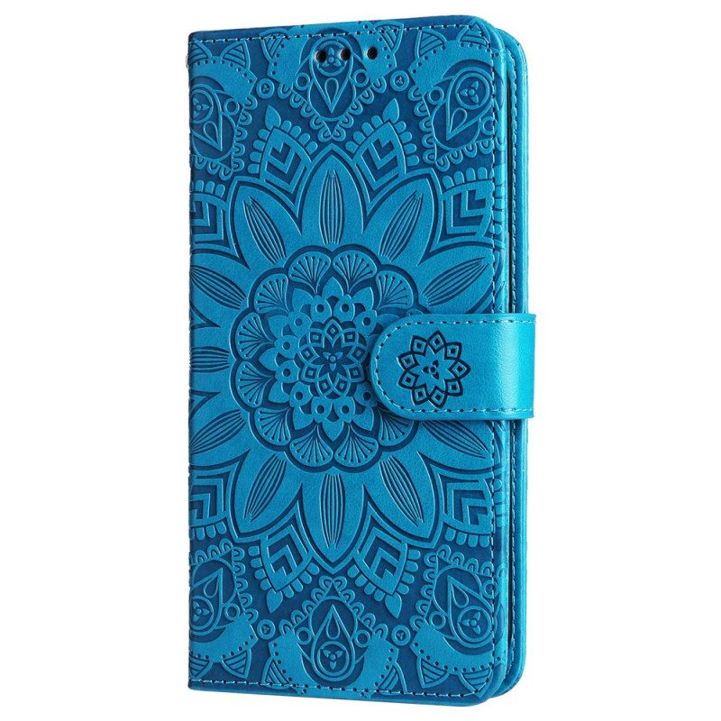 Flip Case Leren Xiaomi Redmi Note 13 4g Bloemenmandala Met Bandje