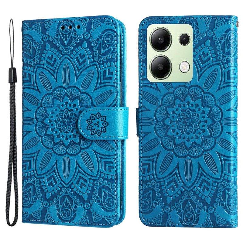 Flip Case Leren Xiaomi Redmi Note 13 4g Bloemenmandala Met Bandje