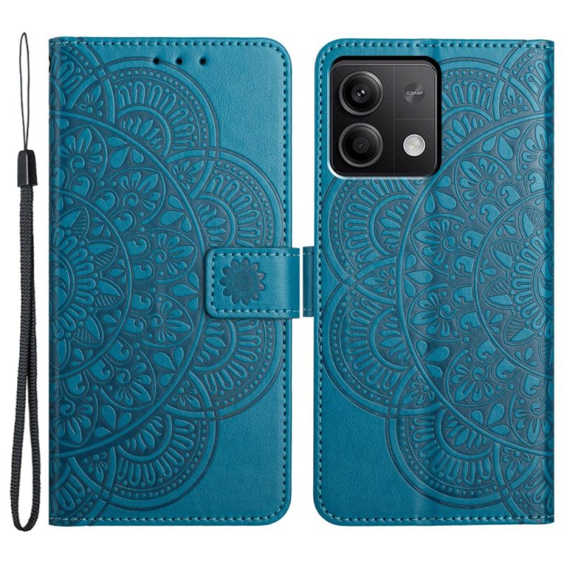 Flip Case Leren Xiaomi Redmi Note 13 4g Mandalaprint Met Riempje