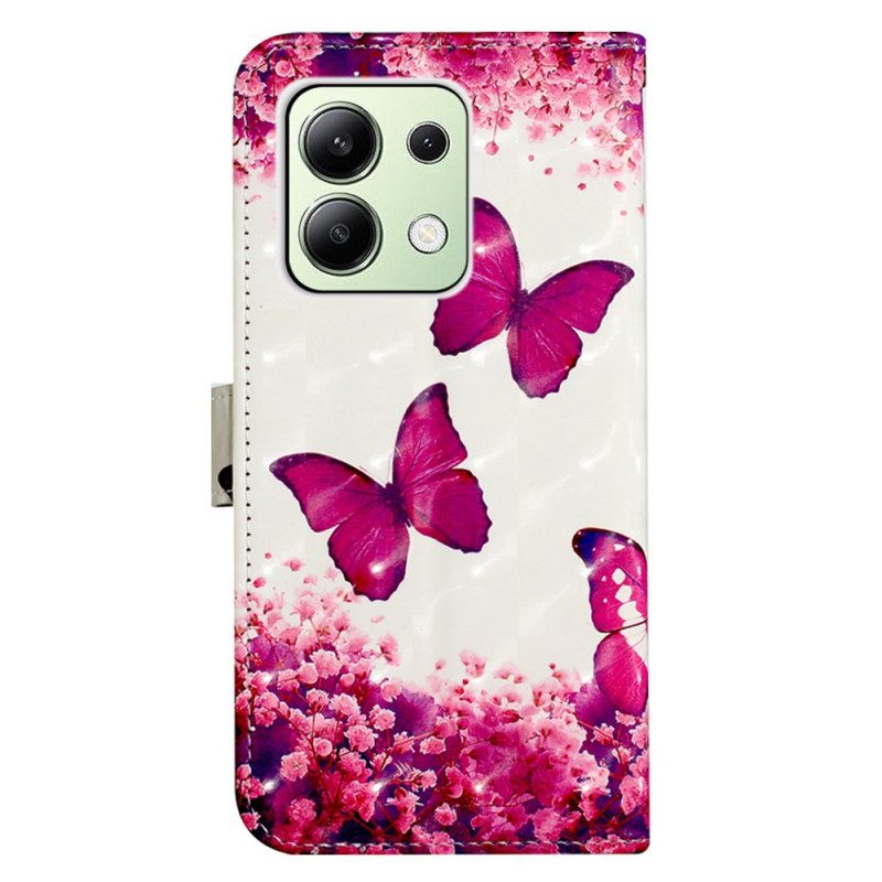 Flip Case Leren Xiaomi Redmi Note 13 4g Roze Vlinders Met Riem