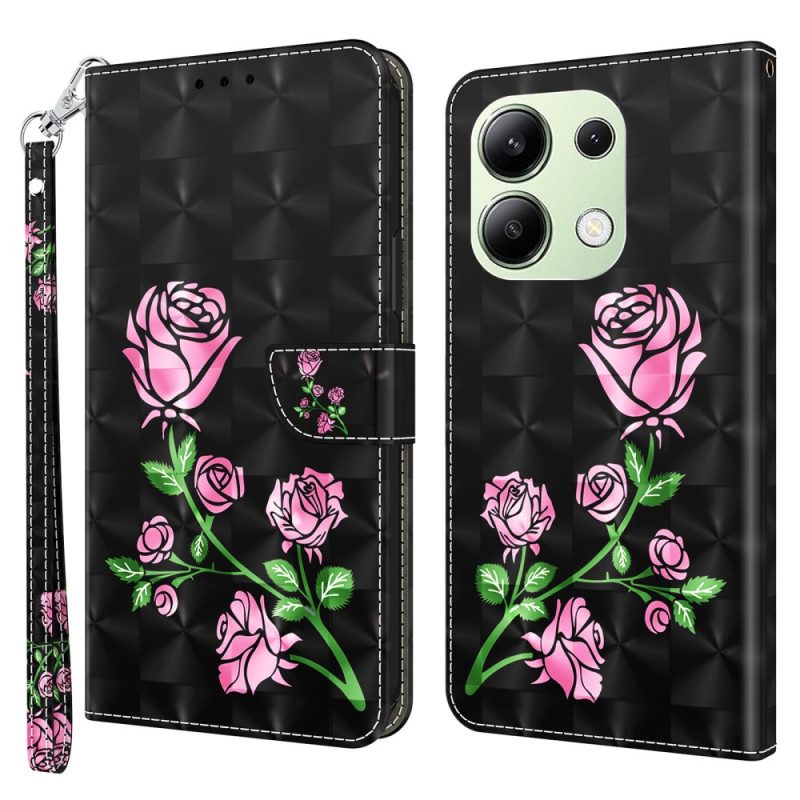 Folio-hoesje Xiaomi Redmi Note 13 4g Roze Bloemen Met Riem