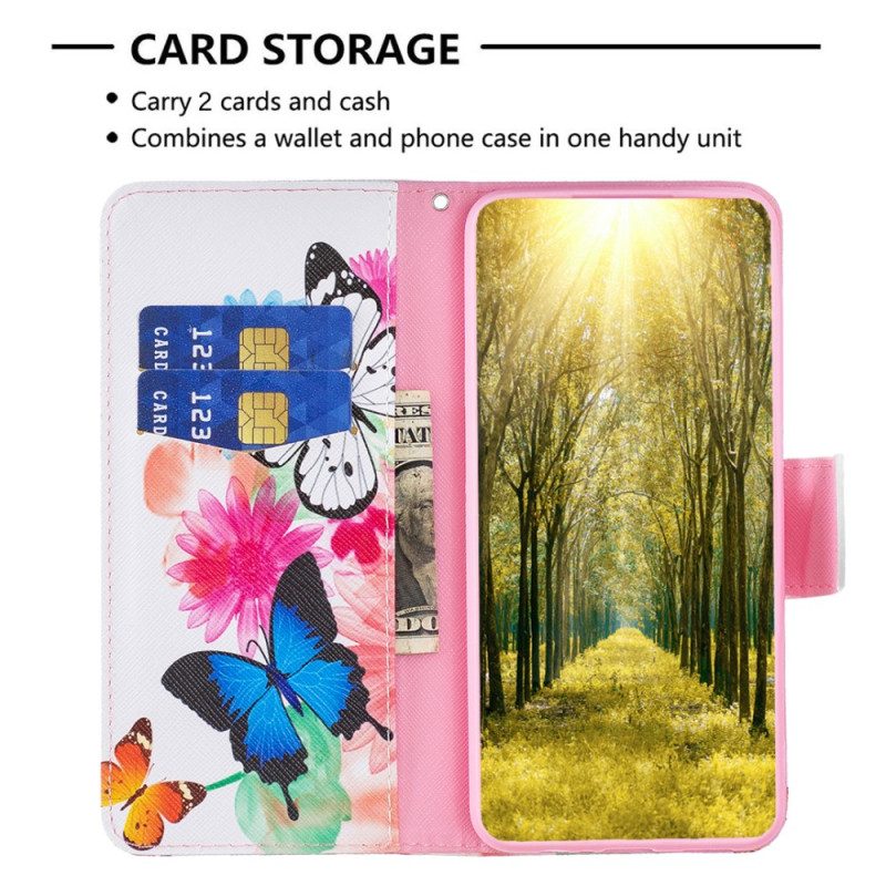 Folio-hoesje Xiaomi Redmi Note 13 4g Telefoonhoesje Aquarelvlinders