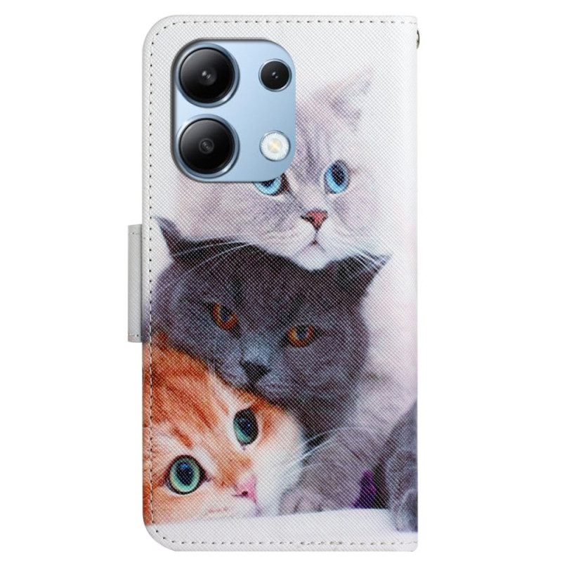 Folio-hoesje Xiaomi Redmi Note 13 4g Telefoonhoesje Drie Katten Met Riemen