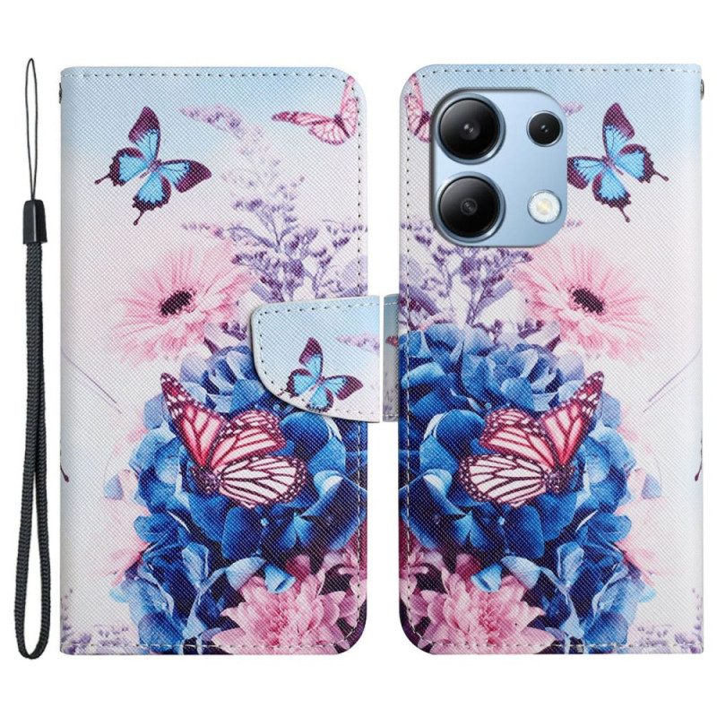 Folio-hoesje Xiaomi Redmi Note 13 4g Telefoonhoesje Paarse Vlinders Met Riem