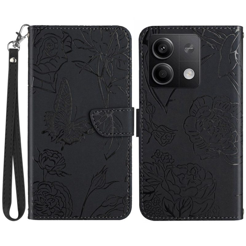 Folio-hoesje Xiaomi Redmi Note 13 4g Telefoonhoesje Vlinderprint Met Bandje