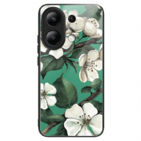 Hoesje Voor Xiaomi Redmi Note 13 4g Gehard Glas Witte Bloemen