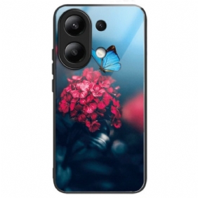 Hoesje Xiaomi Redmi Note 13 4g Gehard Glas Rode Bloemen En Vlinders