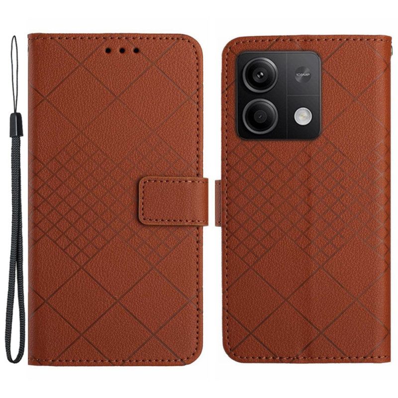 Leren Hoesje Voor Xiaomi Redmi Note 13 4g Diamantpatroon Met Bandjes