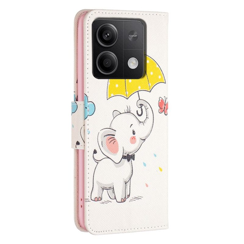 Leren Hoesje Voor Xiaomi Redmi Note 13 4g Paraplu En Olifant