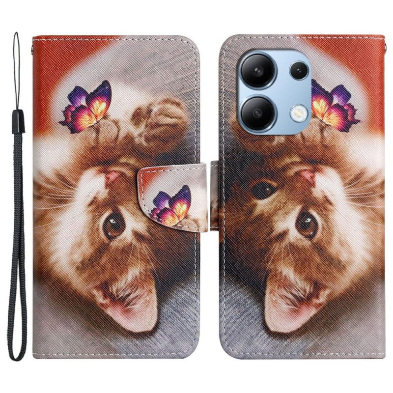 Leren Hoesje Voor Xiaomi Redmi Note 13 4g Vlinder En Kat Met Riem