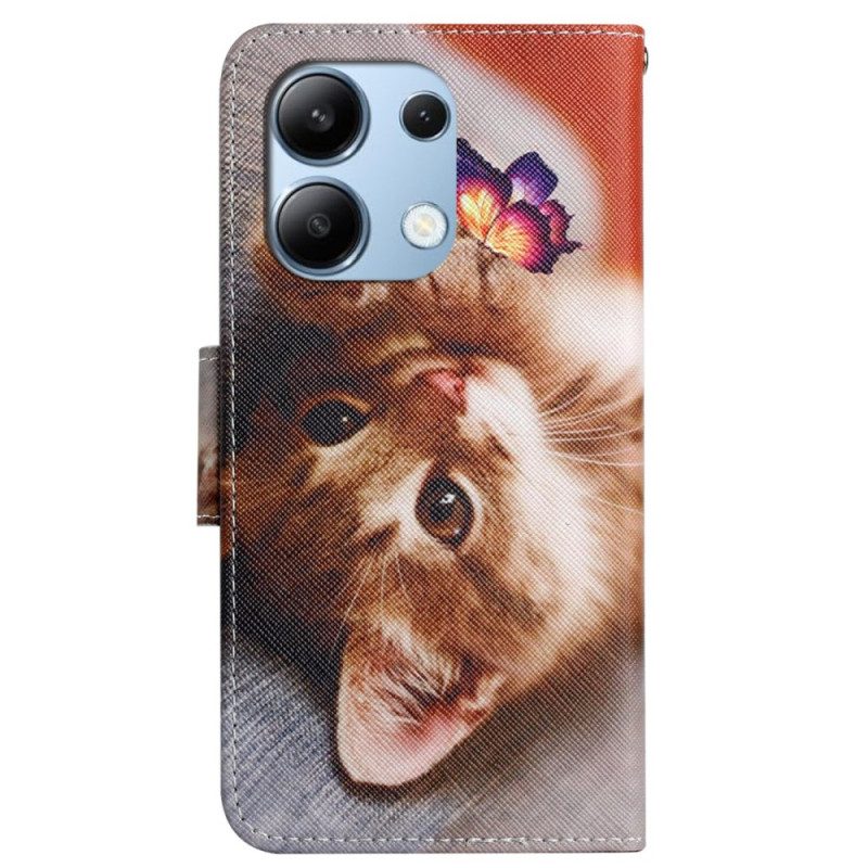 Leren Hoesje Voor Xiaomi Redmi Note 13 4g Vlinder En Kat Met Riem