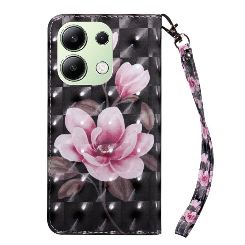 Leren Hoesje Xiaomi Redmi Note 13 4g Bloeiende Bloemen Met Riempje Bescherming Hoesje