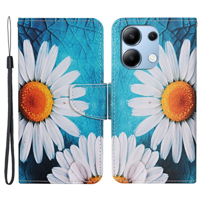 Leren Hoesje Xiaomi Redmi Note 13 4g Grote Bandchrysanten Bescherming Hoesje