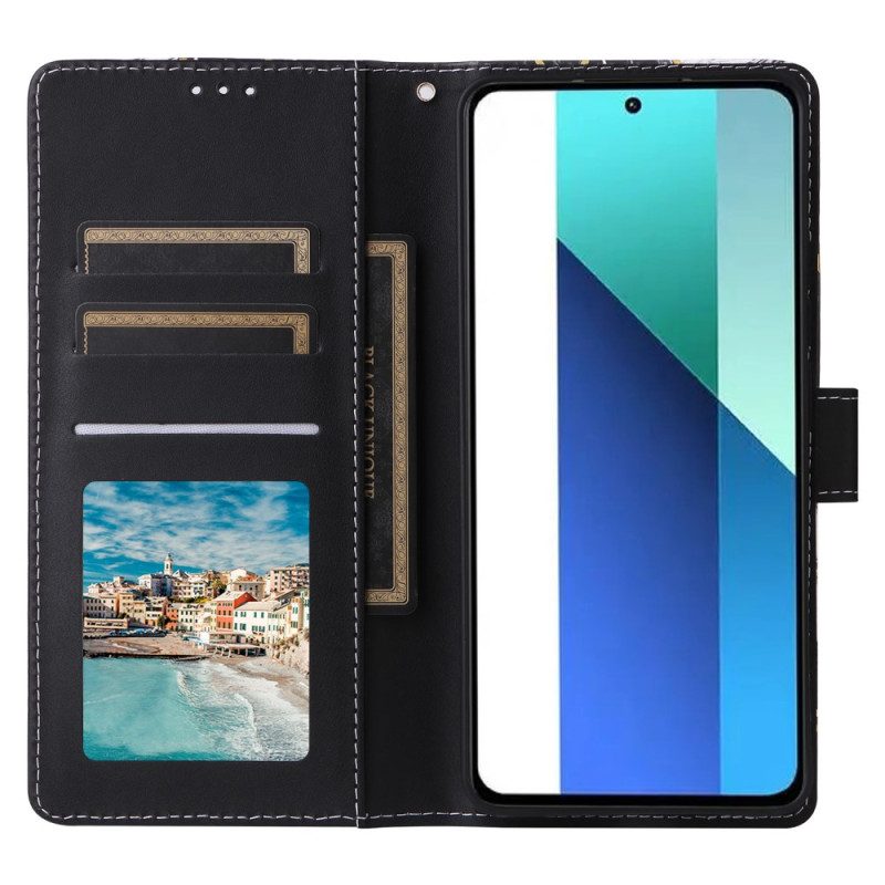 Leren Hoesje Xiaomi Redmi Note 13 4g Marmeren Stijl Met Riem Bescherming Hoesje