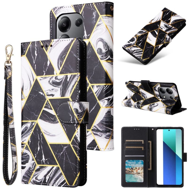 Leren Hoesje Xiaomi Redmi Note 13 4g Marmeren Stijl Met Riem Bescherming Hoesje